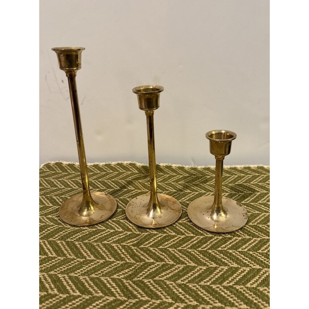 Vintage Brass Candle Holders Tapered Set of 3 Candlesticks Interpur MCM